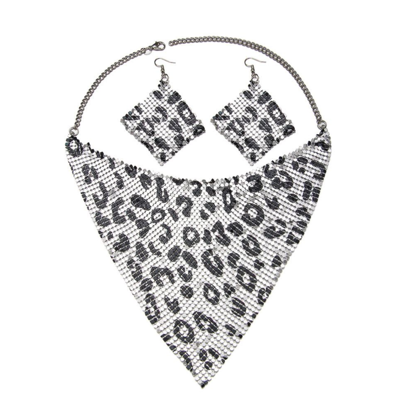 Fashion Leopard Print Jewelry Set Bib Necklace & Dangle Earrings Set