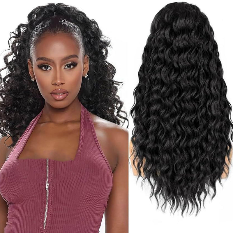 Woman Long High Temperature Fiber Deep Wave Ponytail Extension