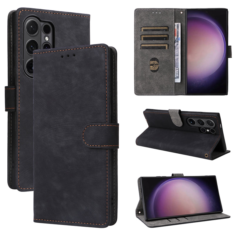 Flip Cover for Samsung Galaxy S24 Ultra PU Leather Phone Case [RFID Blocking] With Hand Strap