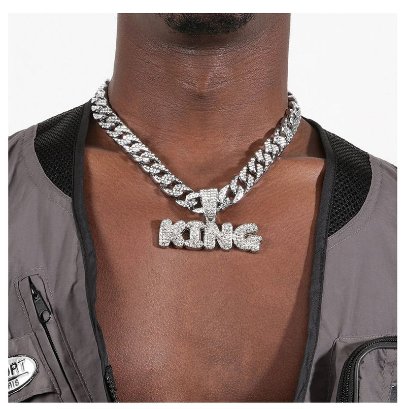 Men Rhinestone King Pendant Hip Hop Necklaces Male Charm Jewellery Gift