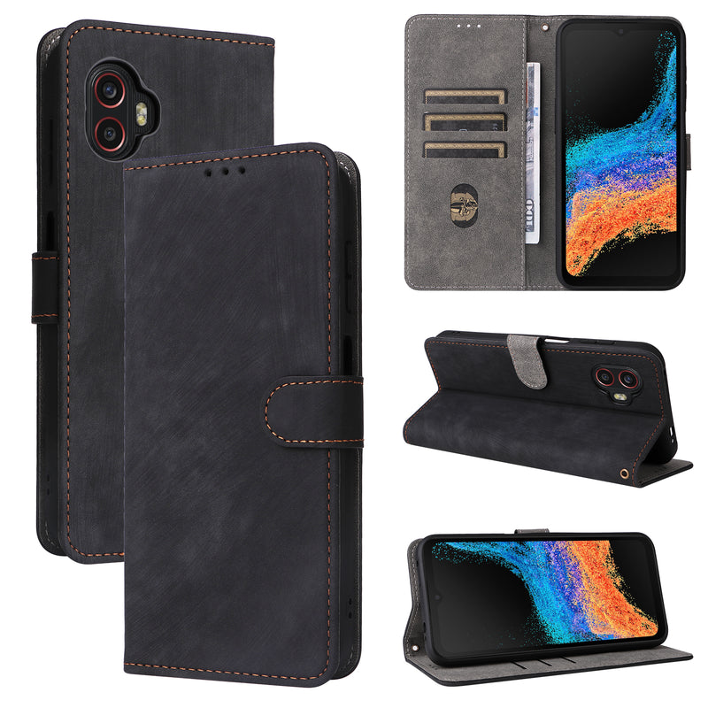 Flip Cover for Samsung Galaxy XCover6 Pro PU Leather Phone Case [RFID Blocking] With Hand Strap