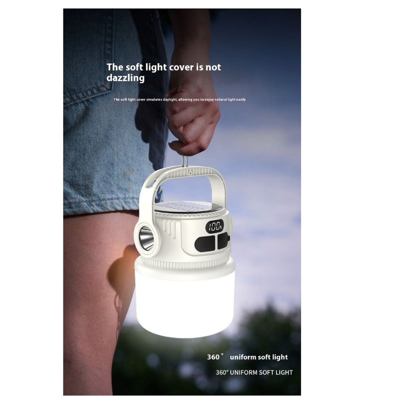LED Camping Lamp Solar & USB Dual Light Source for Outdoor Garden BBQ