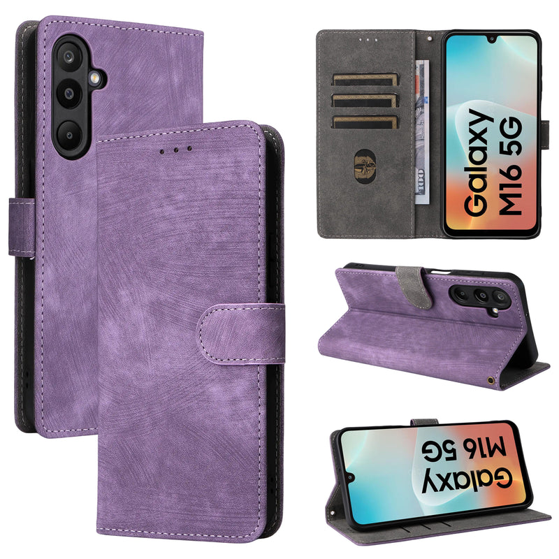 Flip Cover for Samsung Galaxy M16 5G PU Leather Phone Case [RFID Blocking] With Hand Strap