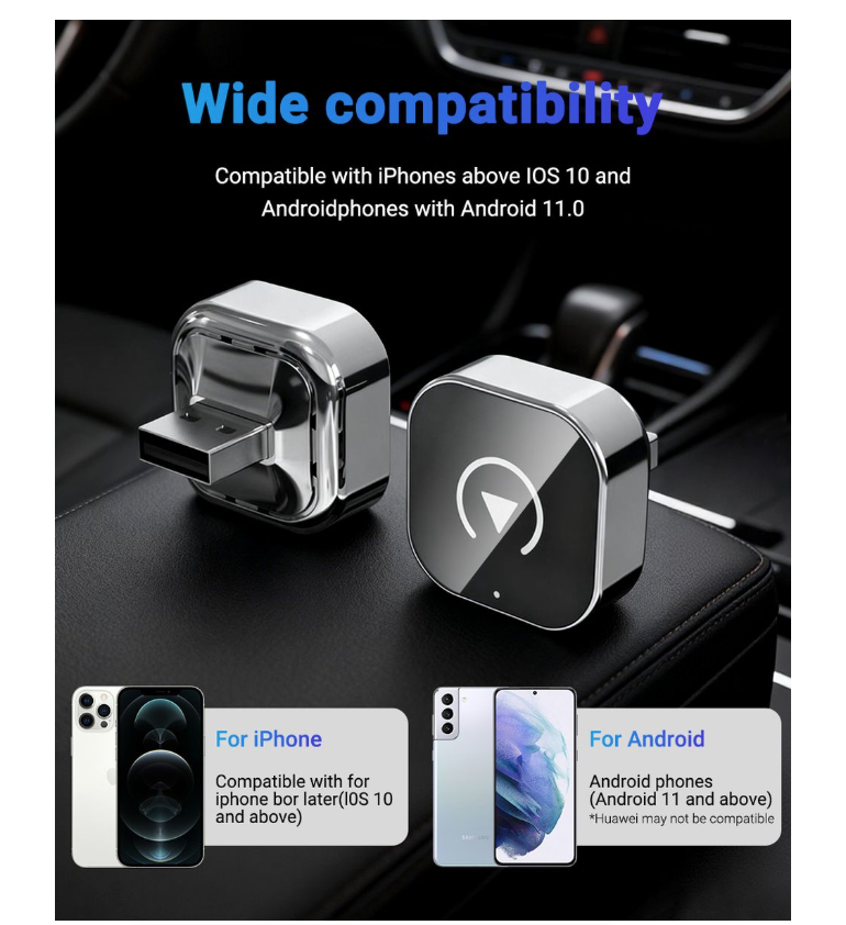 IPSTYLE 2in1 Mini Wireless CarPlay&Android Auto Adapter 5GHz WiFi