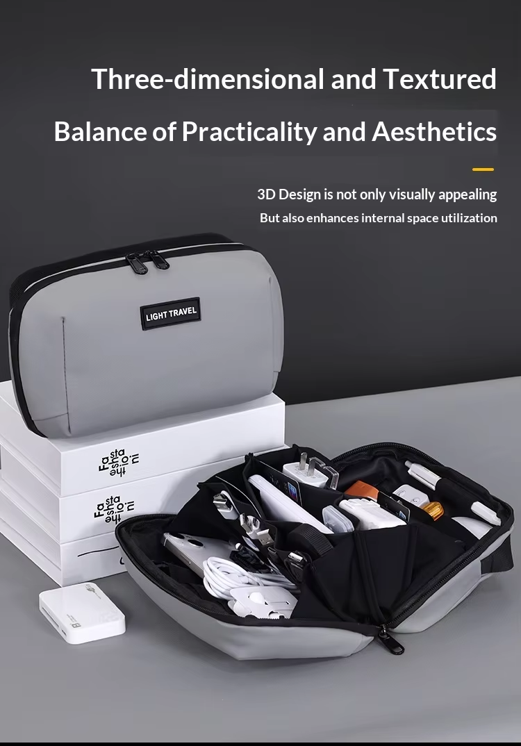 High Quality PU Leather Tech Organizer Power Bank Cable OEM ODM Waterproof Business Travel Storage Bag