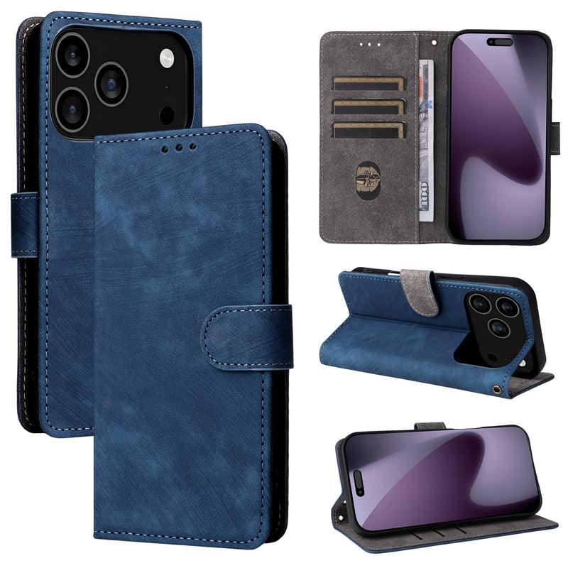 Flip Cover for iPhone 17 Pro PU Leather Phone Case [RFID Blocking] With Hand Strap
