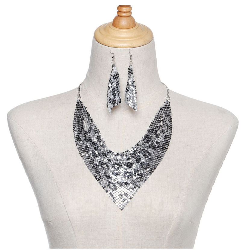 Fashion Leopard Print Jewelry Set Bib Necklace & Dangle Earrings Set