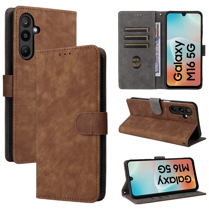 Flip Cover for Samsung Galaxy M16 5G PU Leather Phone Case [RFID Blocking] With Hand Strap