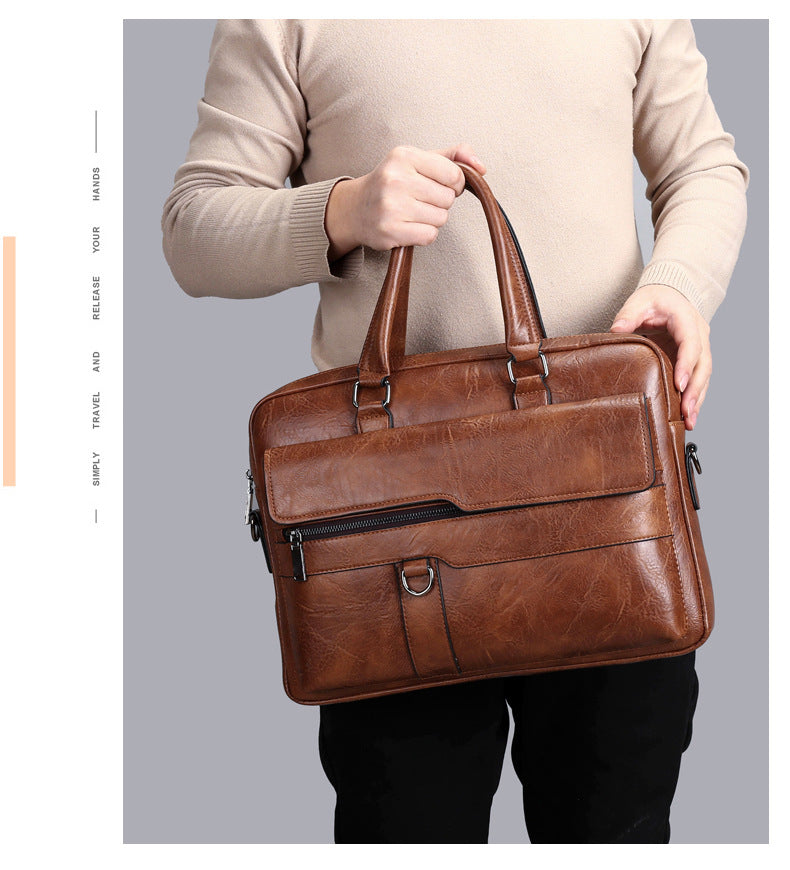 Men Bag Briefcase Laptop Bag - Leather Business Handbag Crossbody Shoulder