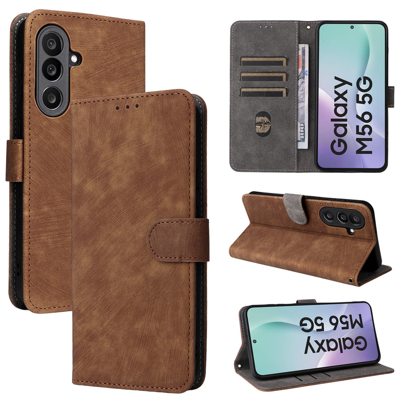 Flip Cover for Samsung Galaxy M56 PU Leather Phone Case [RFID Blocking] With Hand Strap