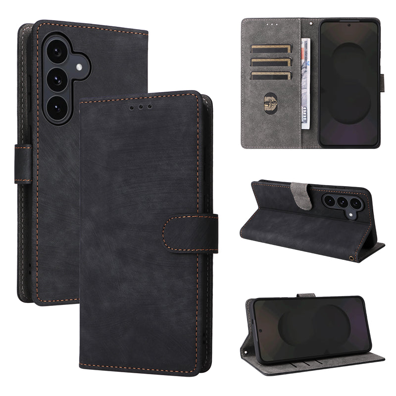 Flip Cover for Samsung Galaxy S25 FE PU Leather Phone Case [RFID Blocking] With Hand Strap