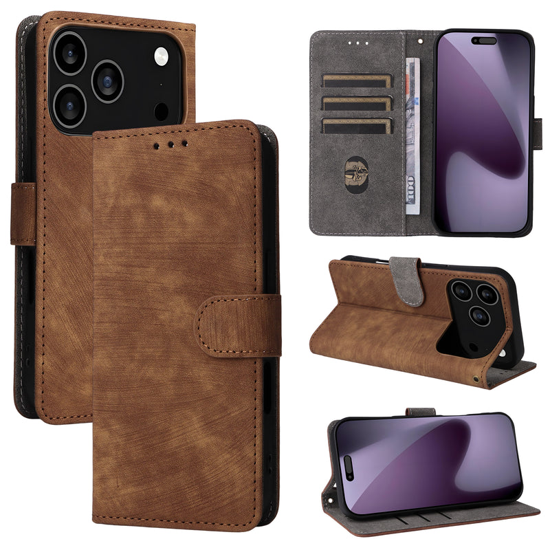 Flip Cover for iPhone 17 Pro PU Leather Phone Case [RFID Blocking] With Hand Strap