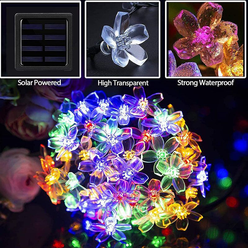 12M 100 LEDs Solar Flower String Lights 8 Modes String Lights For Garden