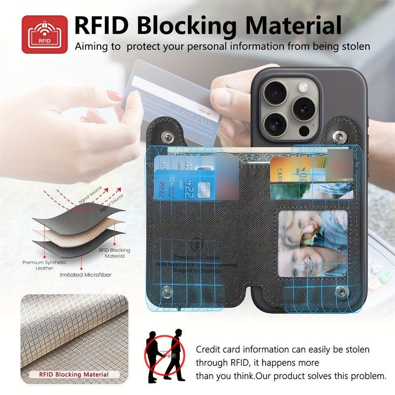Adhesive Phone Back Card Holder RFID-Blocking Zipper Wallet with Stand