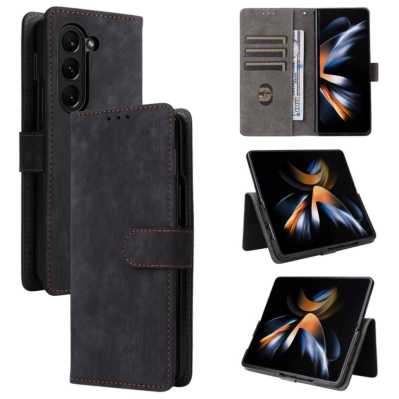 Flip Cover for Samsung Galaxy Z Fold5 PU Leather Phone Case [RFID Blocking] With Hand Strap