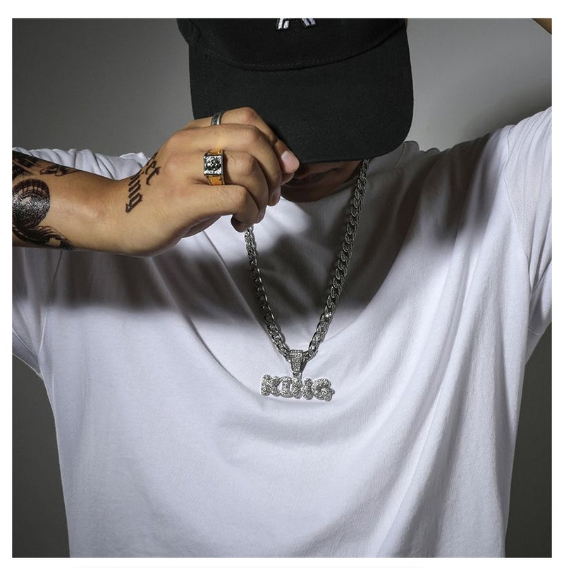 Men Rhinestone King Pendant Hip Hop Necklaces Male Charm Jewellery Gift
