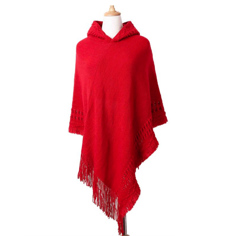 Women Ladies Tassel Cape Coat Fringe Poncho Oblique Stripe Coat Bohemian