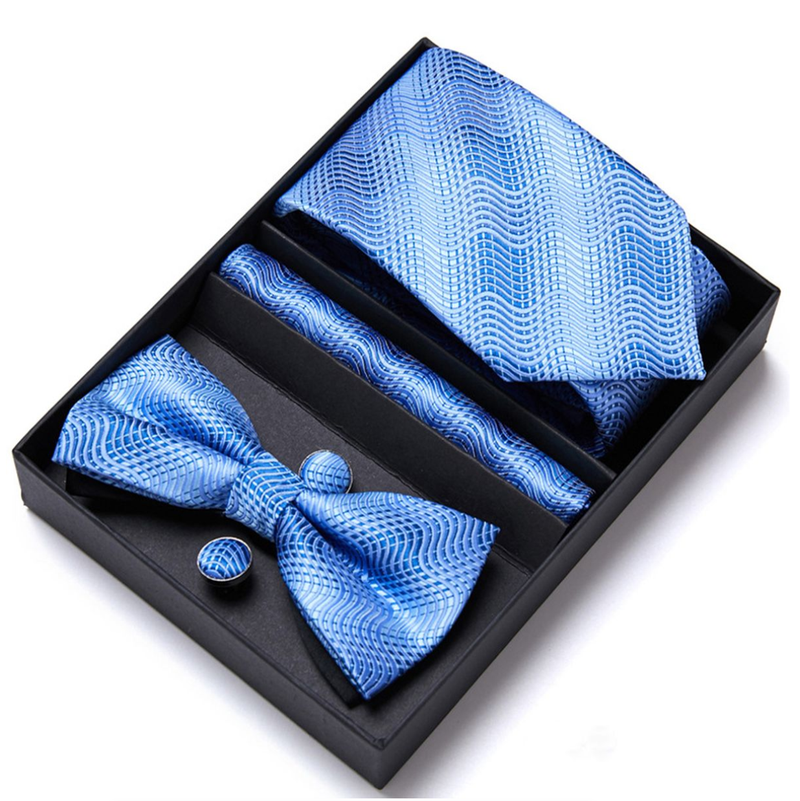 Man's Necktie Box Cravate Handkerchief Pocket Squares Cufflink Set