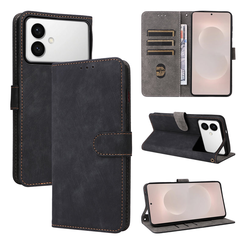 Flip Cover for Samsung Galaxy S26 Edge PU Leather Phone Case [RFID Blocking] With Hand Strap