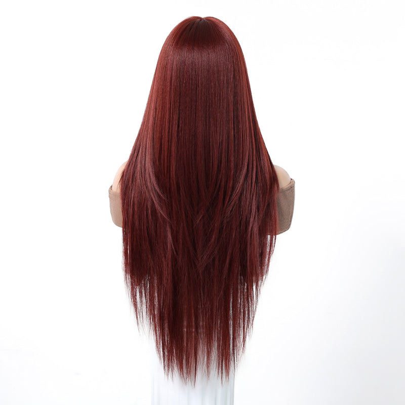 Full-Head Wig With Long, Straight Hair, Layered Bangs, And a Sensual, Airy Style