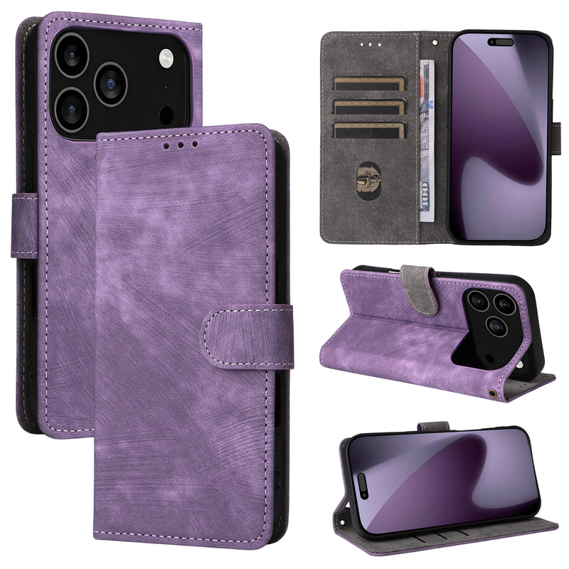 Flip Cover for iPhone 17 Pro PU Leather Phone Case [RFID Blocking] With Hand Strap