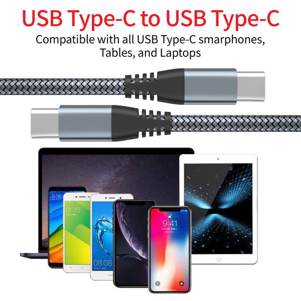 65W 3A Fast Charging Cable, USB C to USB-C 1m/2m, Nylon Data Cable