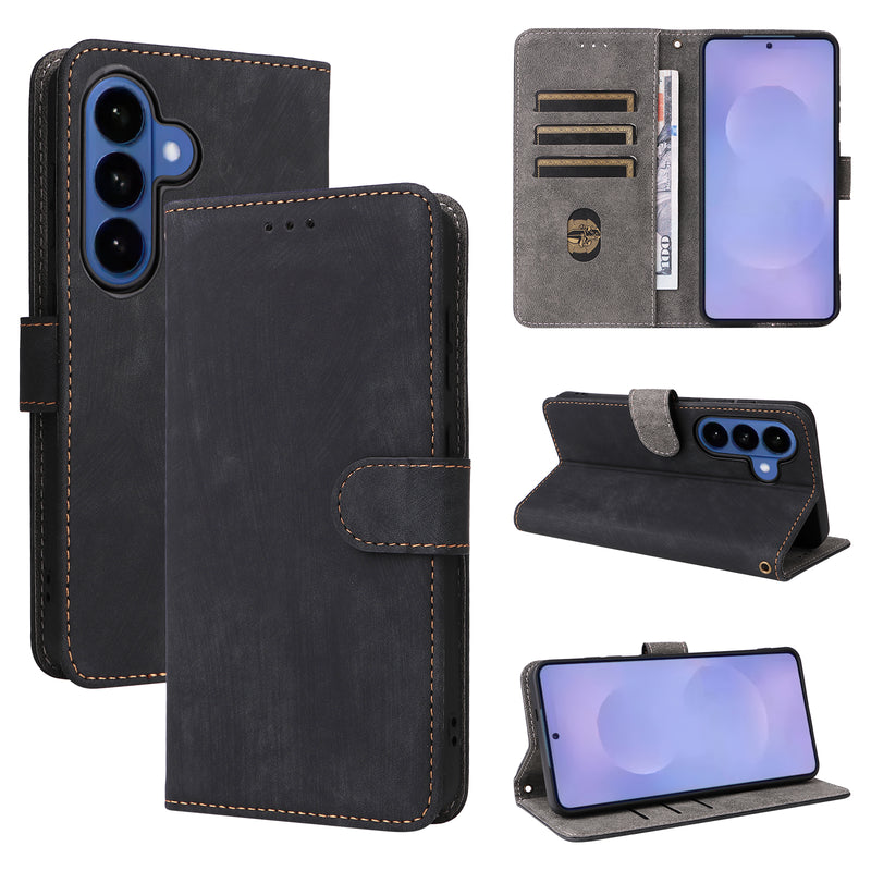 Flip Cover for Samsung Galaxy S26 PU Leather Phone Case [RFID Blocking] With Hand Strap