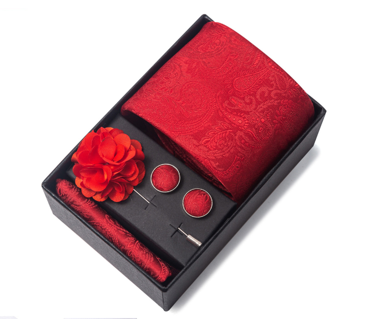 Ties Set Men Color Necktie Handkerchief Cufflinks Brooch Formal