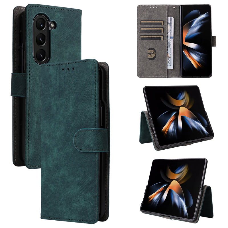 Flip Cover for Samsung Galaxy Z Fold6 PU Leather Phone Case [RFID Blocking] With Hand Strap