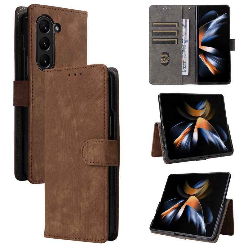 Flip Cover for Samsung Galaxy Z Fold6 PU Leather Phone Case [RFID Blocking] With Hand Strap