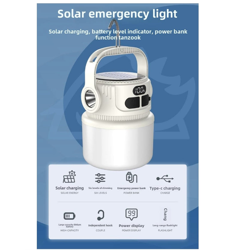 LED Camping Lamp Solar & USB Dual Light Source for Outdoor Garden BBQ