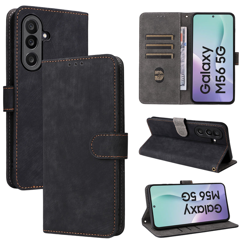 Flip Cover for Samsung Galaxy M56 PU Leather Phone Case [RFID Blocking] With Hand Strap