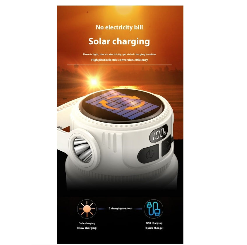 LED Camping Lamp Solar & USB Dual Light Source for Outdoor Garden BBQ