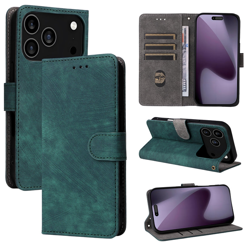 Flip Cover for iPhone 17 Pro Max PU Leather Phone Case [RFID Blocking] With Hand Strap