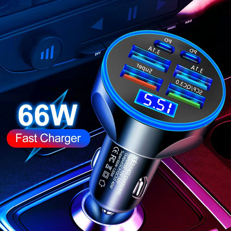 1 Set Includ 6-in-1 Car Charger + Universal 3-In-1 USB Car Charging Cable