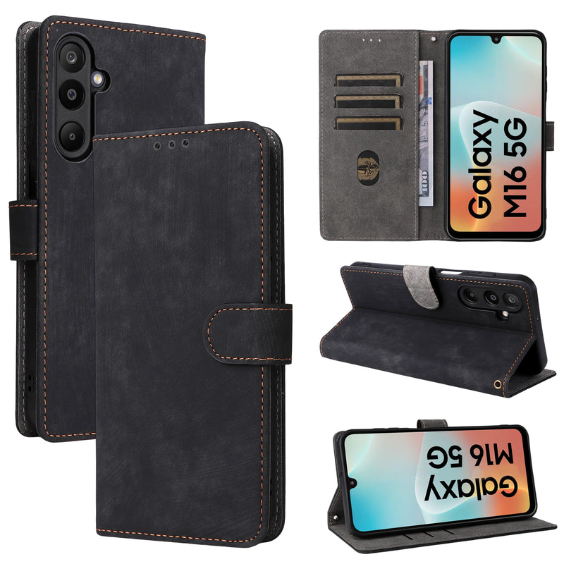 Flip Cover for Samsung Galaxy M16 5G PU Leather Phone Case [RFID Blocking] With Hand Strap