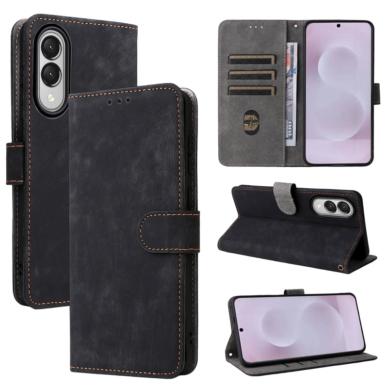 Flip Cover for Samsung Galaxy S25 Edge PU Leather Phone Case [RFID Blocking] With Hand Strap