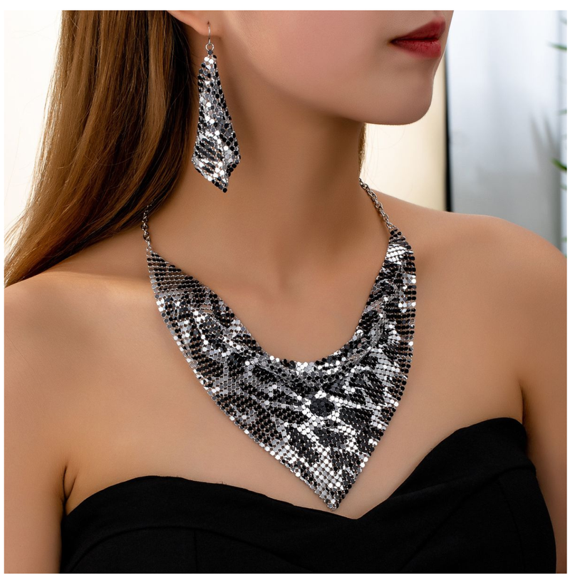 Fashion Leopard Print Jewelry Set Bib Necklace & Dangle Earrings Set