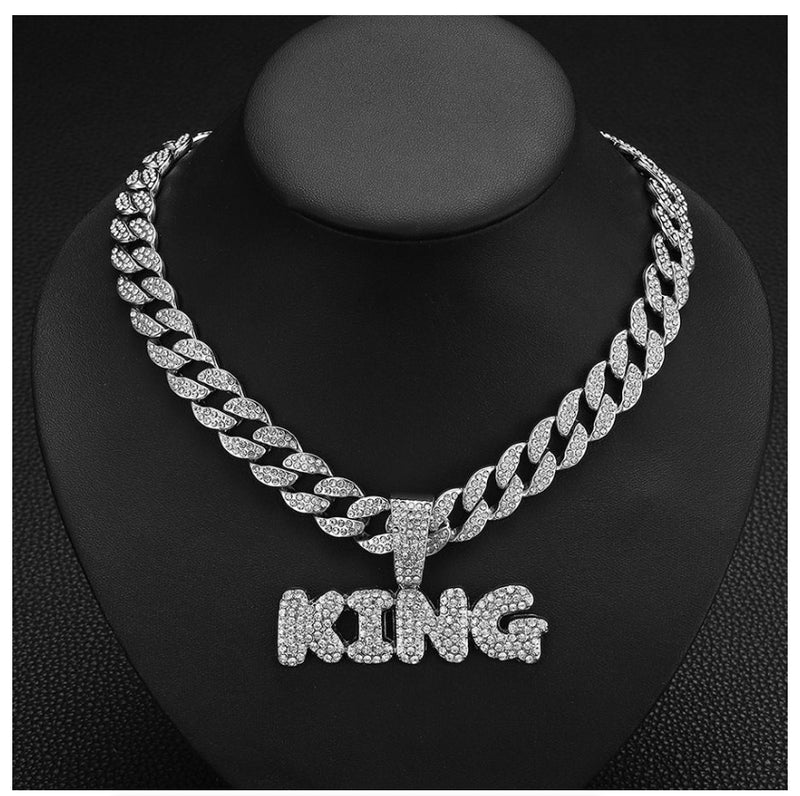 Men Rhinestone King Pendant Hip Hop Necklaces Male Charm Jewellery Gift