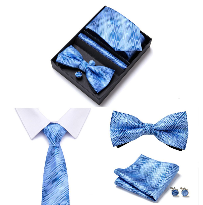 Man's Necktie Box Cravate Handkerchief Pocket Squares Cufflink Set