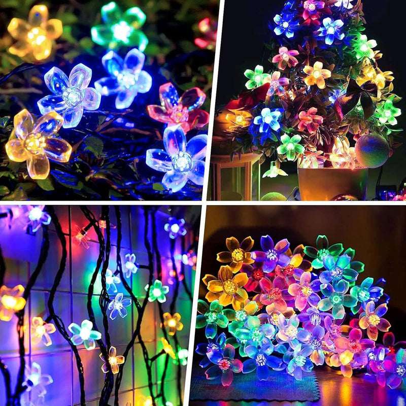 12M 100 LEDs Solar Flower String Lights 8 Modes String Lights For Garden