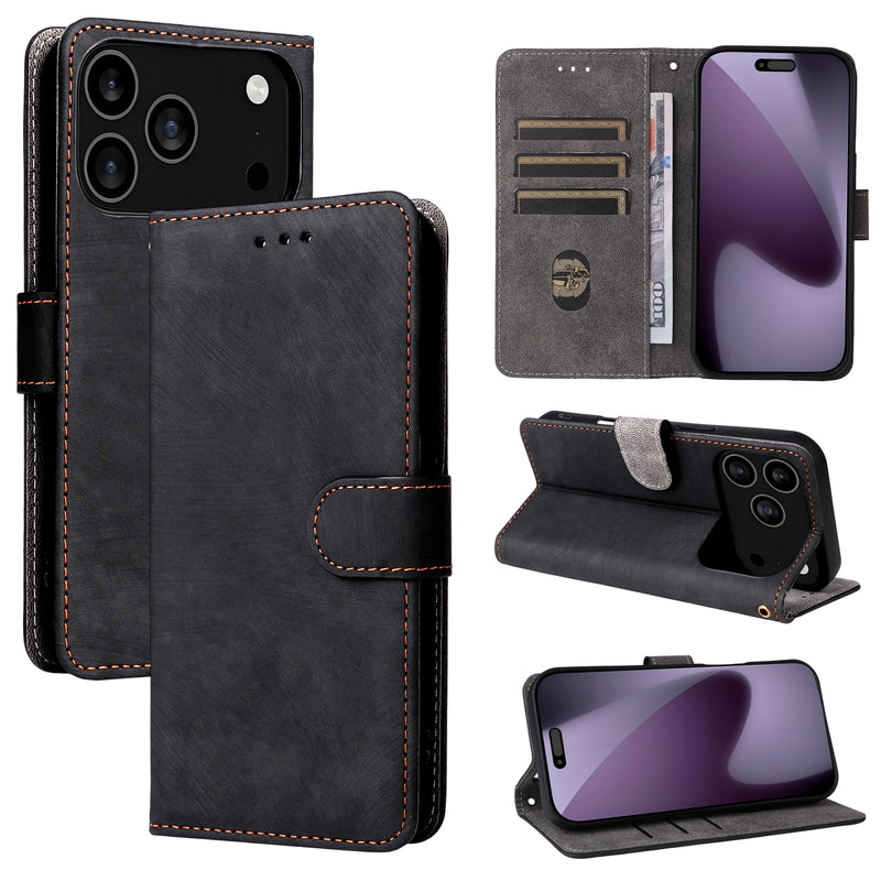 Flip Cover for iPhone 17 Pro PU Leather Phone Case [RFID Blocking] With Hand Strap