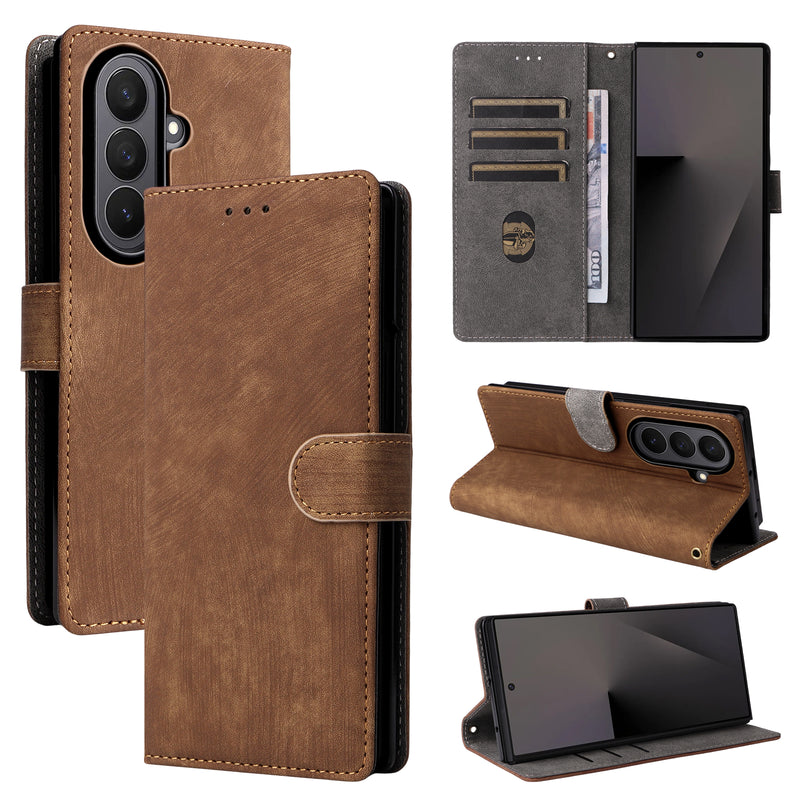 Flip Cover for Samsung Galaxy Z Fold7 PU Leather Phone Case [RFID Blocking] With Hand Strap
