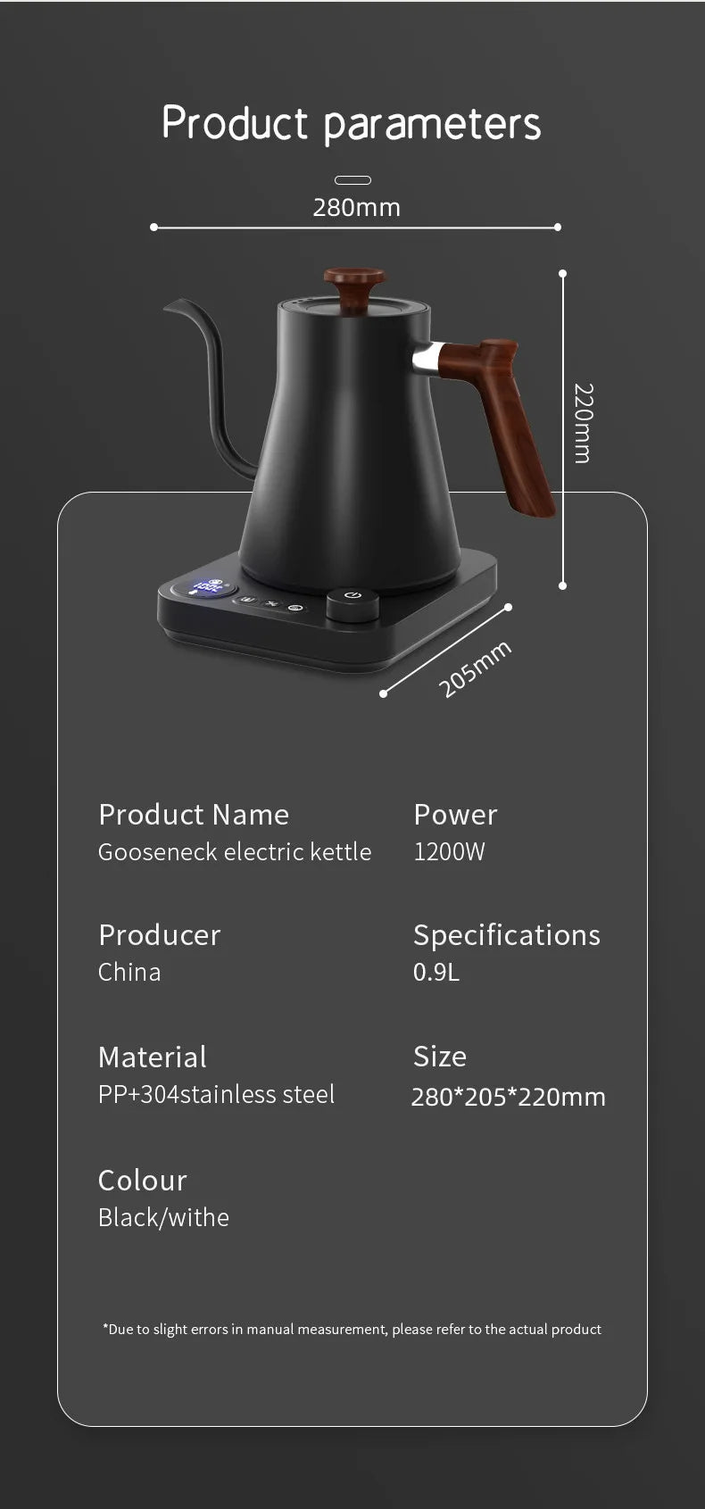 IPSTYLE Electric Gooseneck Kettle 900ML Hand Brew Coffee Pot Smart Teapot