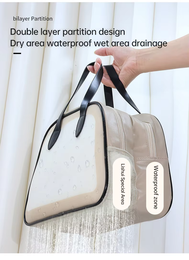 Large-Capacity PVC Zipper Wet/Dry Separation Cosmetic Bag Travel Portable Bathing & Cosmetics Toiletries Storage Pouch