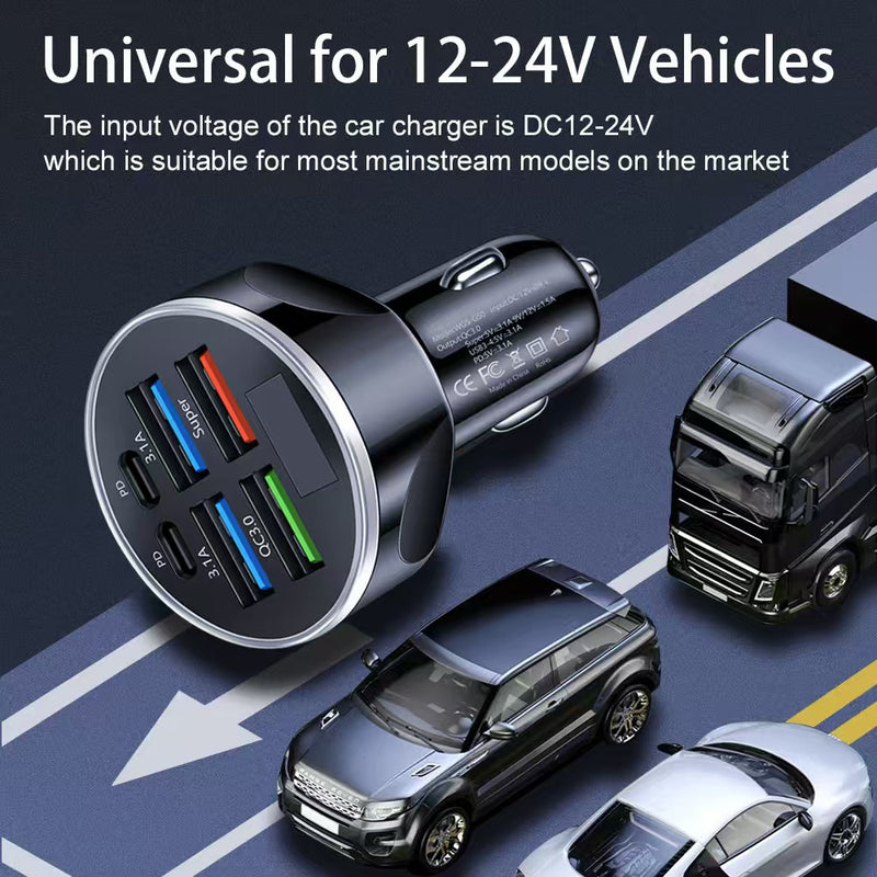 1 Set Includ 6-in-1 Car Charger + Universal 3-In-1 USB Car Charging Cable
