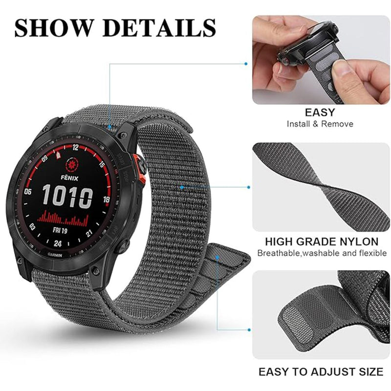 Strap 22mm Nylon Soft Lightweight Velcro Breathable Watch Bands