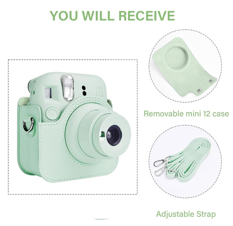PU Leather Camera Case for Fujifilm Instax Mini 12 with Adjustable Strap