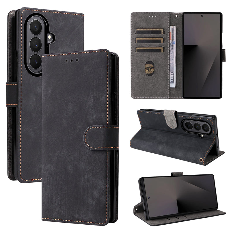 Flip Cover for Samsung Galaxy Z Fold7 PU Leather Phone Case [RFID Blocking] With Hand Strap