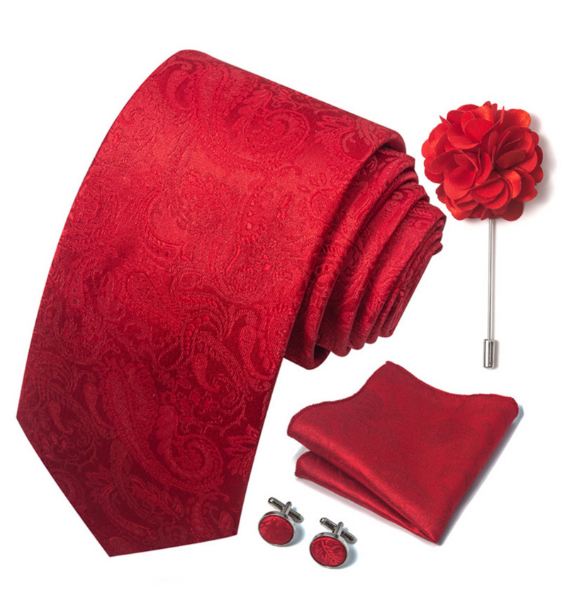 Ties Set Men Color Necktie Handkerchief Cufflinks Brooch Formal